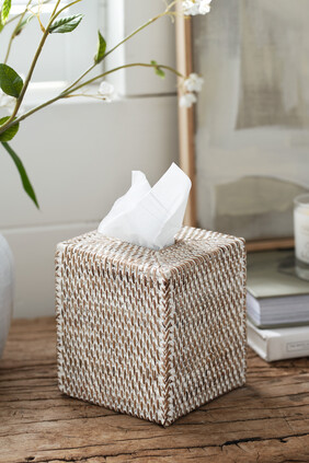 Whitewashed Rattan Tissue Box Cover